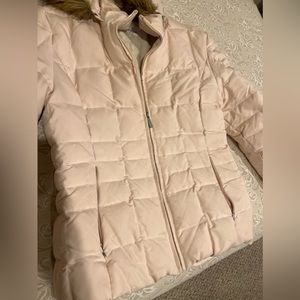 Calvin Klein pale pink faux fur hooded winter puffer coat